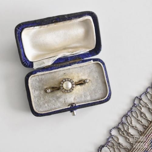 ブロウングラスパールxクリアグラス リトルバーブローチ