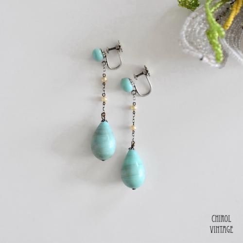ペールグリーングラス パールチェーン ドロップイヤリング