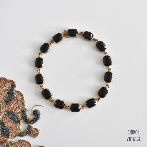 アンティーク ジョージアン フレンチジェット クリンプトコレットブレスレット