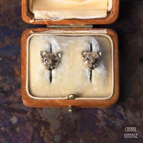 ヴィンテージ 9Kゴールド ルービーアイ キャットピアス