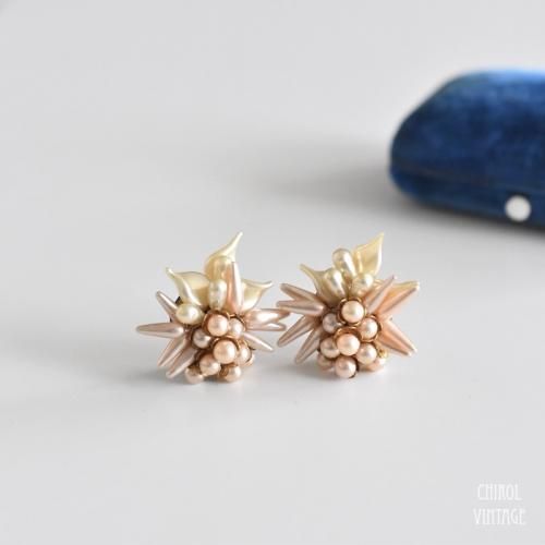 フランス スパイキーパール クラスターイヤリング