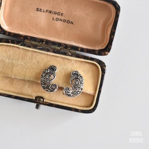 フランス マーカサイト シルバー ペイズリー ミニイヤリング