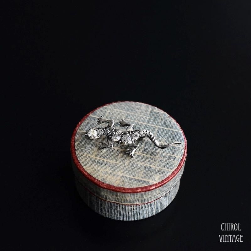 クリアグラス シルバー リザードブローチ