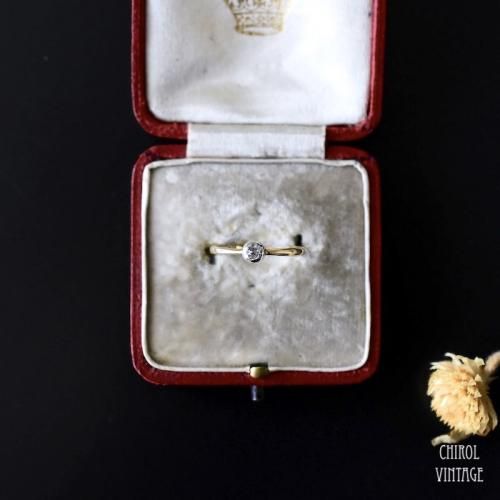 アンティーク 18Kゴールド シルバーセットソリティアダイアモンドリング