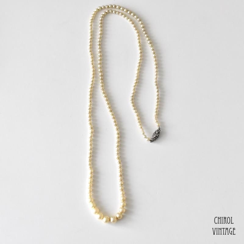 ロングパールネックレス クリアグラスシルバークラスプ - CHIROL