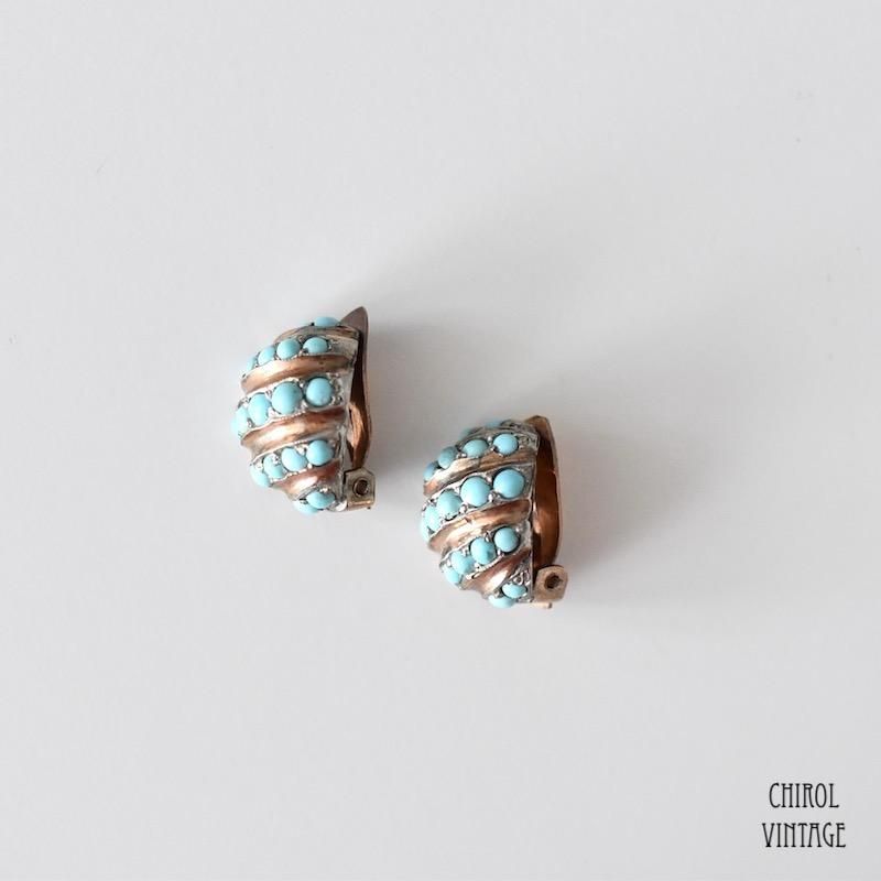 スワールターコイズ シルバー クリップイヤリング - CHIROL