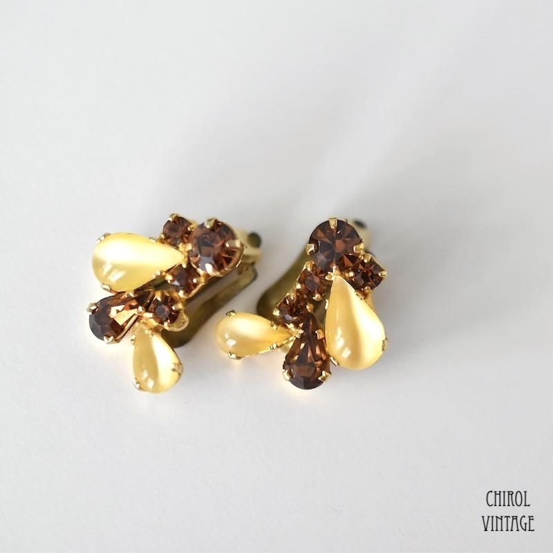 イエローサテンペアビジュー ミニイヤリング - CHIROL VINTAGE