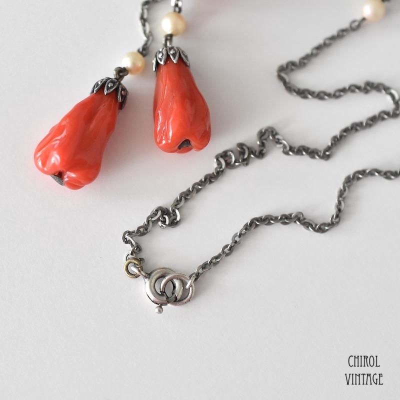 コーラルレッドグラス ネグリジェネックレス - CHIROL VINTAGE
