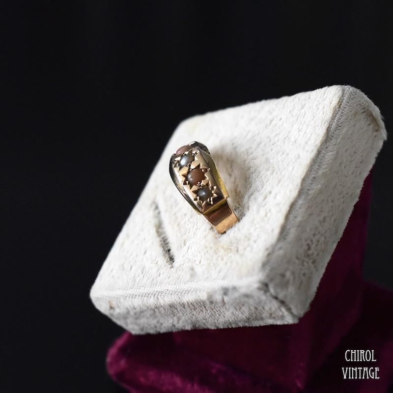 【アンティーク】ジプシーリング（15K・パール ・ ルビー）8号【J34892】 アンティーク 15Kゴールド パールxコーラル ジプシーリング - CHIROL