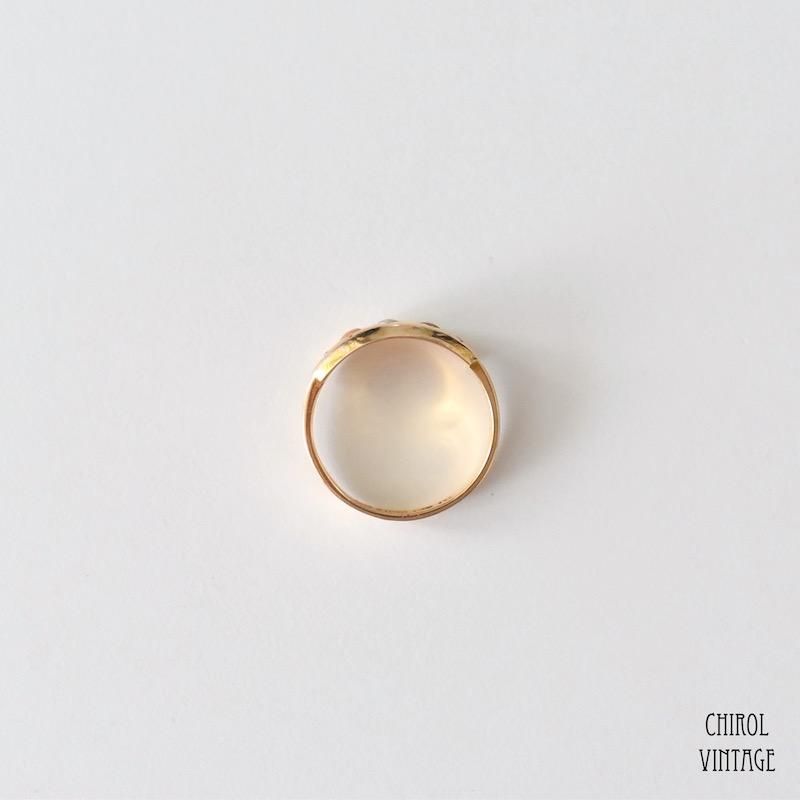 アンティーク 15Kゴールド パールxコーラル ジプシーリング