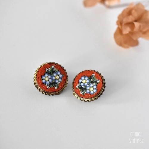 マイクロモザイク テラコッタ ラウンドイヤリング