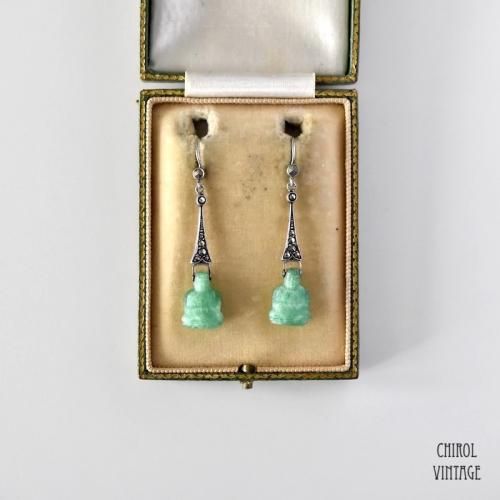 ブッダペキングラス シルバードロップピアス