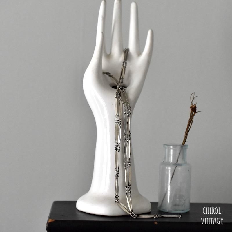 アンティーク シルバーフラットリンク トリプルストランドネックレス