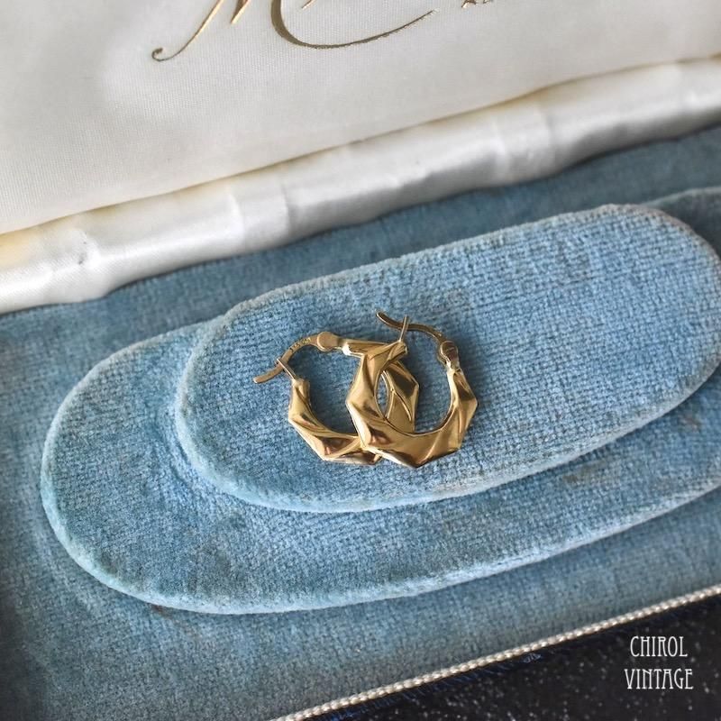 ヴィンテージ 9Kゴールド フォールドフープピアス