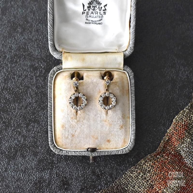 ヴィンテージ 9Kゴールド クリアグラスフープイヤリング