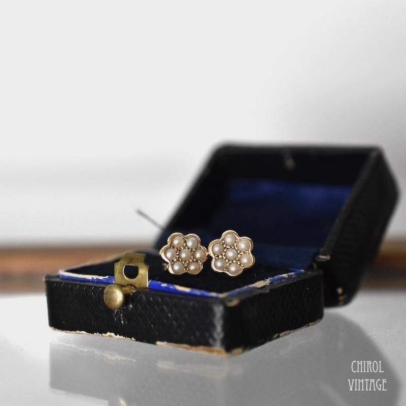 ヴィンテージ 9Kゴールド シードパール フラワースタッドピアス