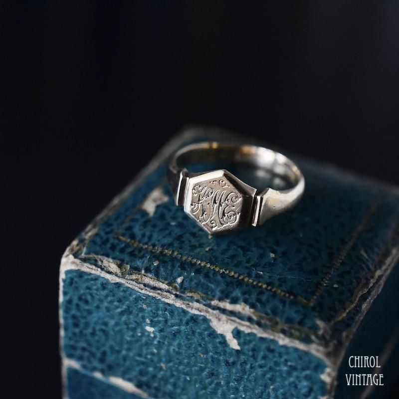 アンティーク 9Kゴールド ヘキサゴン シグネットリング