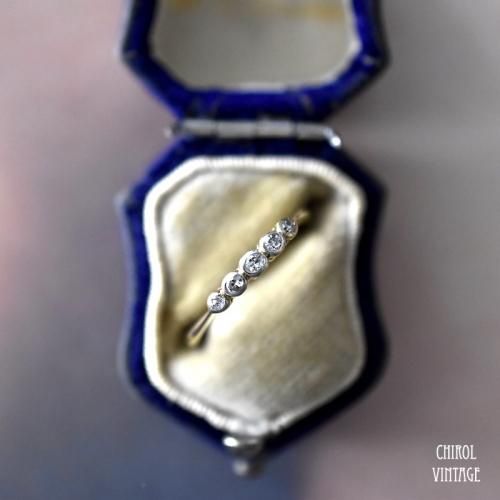 アンティーク 18Kゴールド 5ベゼルセットダイアモンド ファインリング