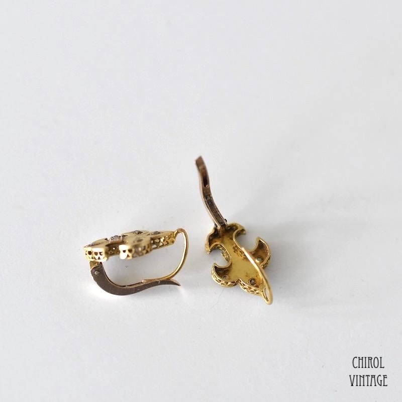 アンティーク フランス 18Kゴールド ダイアモンドxパール フルール