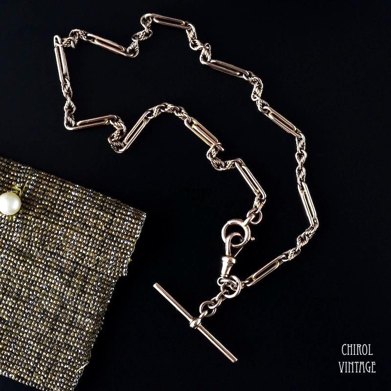 アンティーク 9Kゴールド ファンシーリンク アルバートチェーン