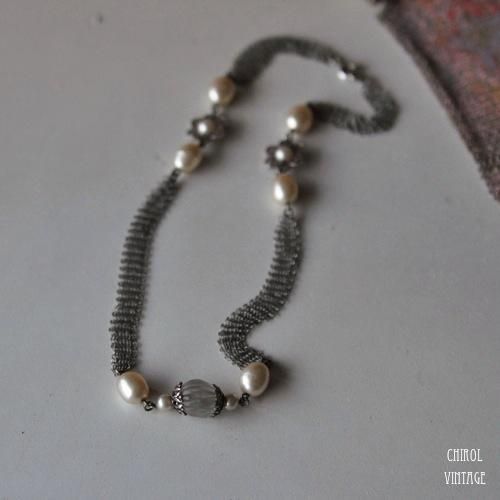 シルバーメッシュxパールネックレス