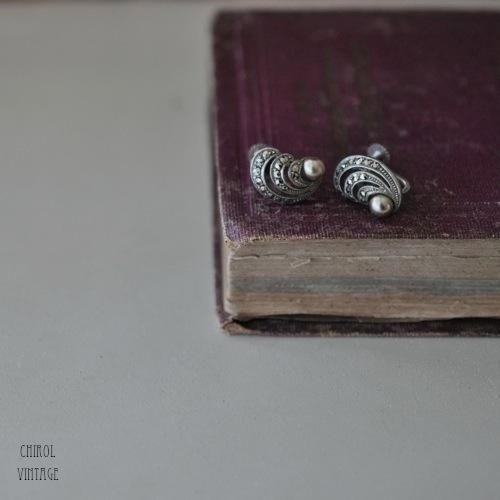 マーカサイトxパール シルバーシェルイヤリング