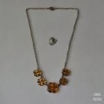 チェコ オレンジミラーグラス クローバーネックレス