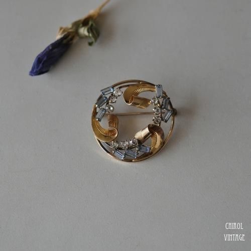 ゴールドフィルド ペールブルーグラスブローチ