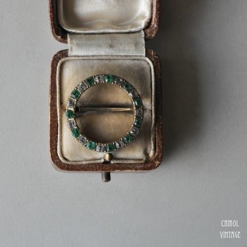 エメラルドxクリアグラス ミニサークルブローチ