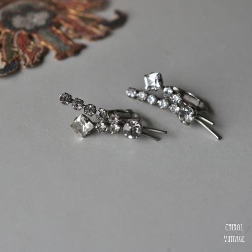 ラインストーン スクエアグラスイヤリング