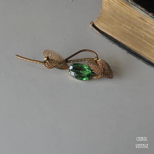 ペリドットxゴールド フィリグリーブローチ