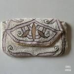 アールデコ ピンクxクリームビーズ 刺繍ミニパース