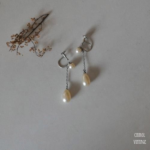 グラスパール チェーンドロップイヤリング