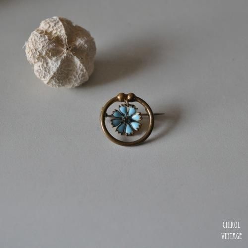 ヴィクトリアン ターコイズ エナメルデイジーブローチ