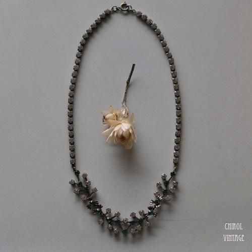 グリーンフラワー ラインストーン ネックレス