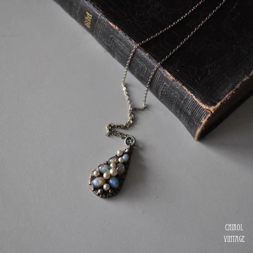 オパールフォイルグラスxパール クラスターペンダント