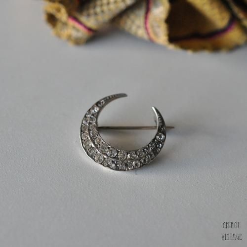 シルバーxクリアグラス クレセントムーンブローチ