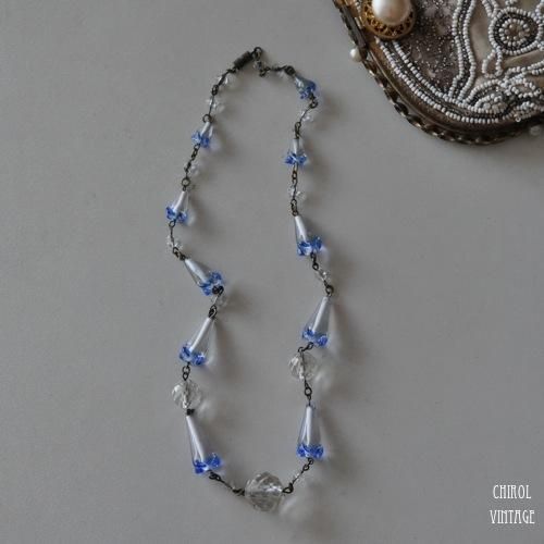 アールデコ クリアブルー アートグラスネックレス