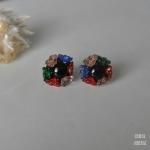 チェコ カラフルフラワーグラス クラスターイヤリング