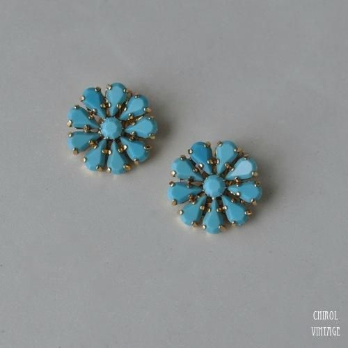 ターコイズビジュー デイジーイヤリング