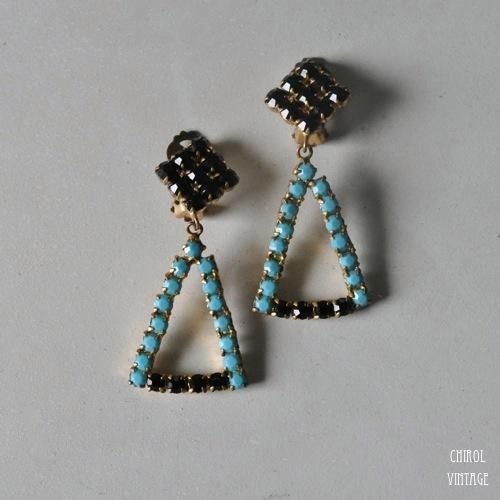 フレンチジェットxターコイズ トライアングルイヤリング