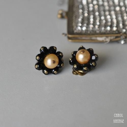 シャンパンパールxフレンチジェットビーズイヤリング