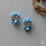 ターコイスグラスビーズxラインストーンイヤリング