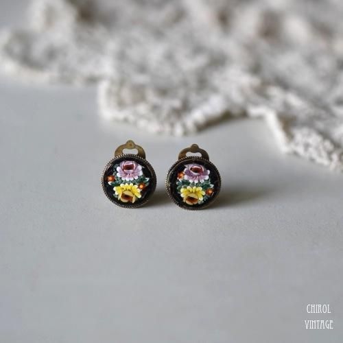 ブラックフラワー マイクロモザイクイヤリング