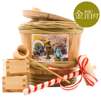 金のミニ鏡開きセット2升【風神雷神】(金箔付) | ミニ鏡開き 金のミニ鏡開きセット2升【風神雷神】(金箔付) | ミニ鏡開き