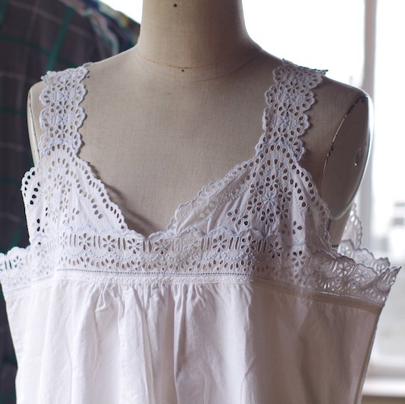 1900-30's cotton dress /indigo  white