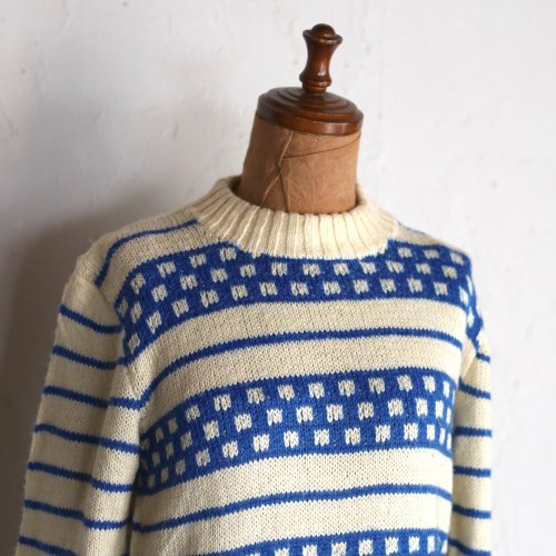 vintage hand knit sweater / 四角い縞のニット