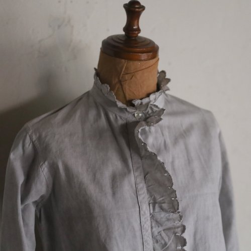 early 20th century cotton blouse  / グレーの後染めフリルブラウス