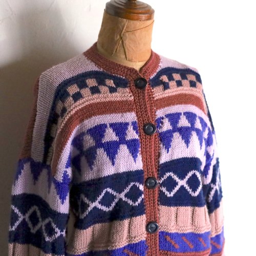 vintage hand knit cardigan / 幾何学ボーダーのカーディガン
