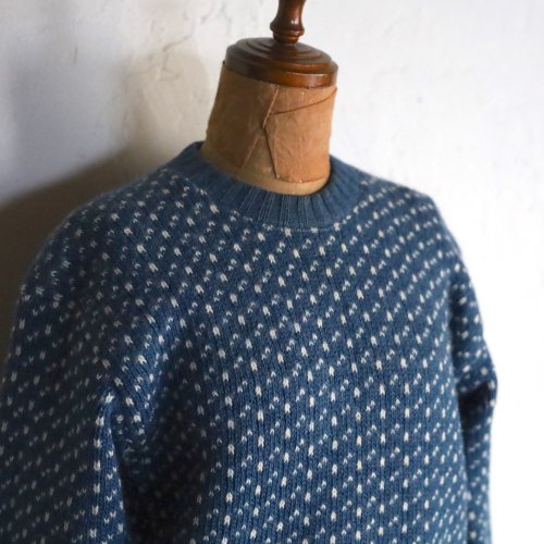 vintage hand knit sweater / サックスブルーのバーズアイニット